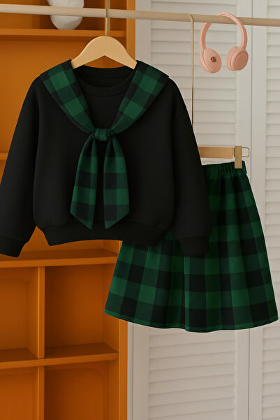 Entel Sash Detailed Sweatshirt Pleated Skirt Girls Set