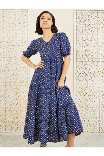 Styli Bohemian Print Tiered Maxi Dress