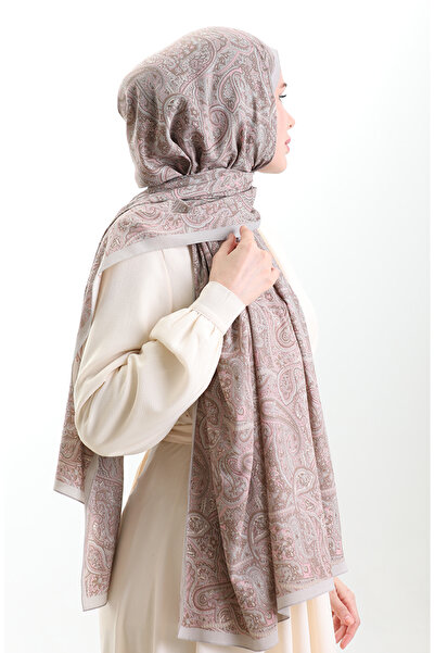 sefamerve Karaca Patterned Mio Shawl 82011-02 Gray Powder
