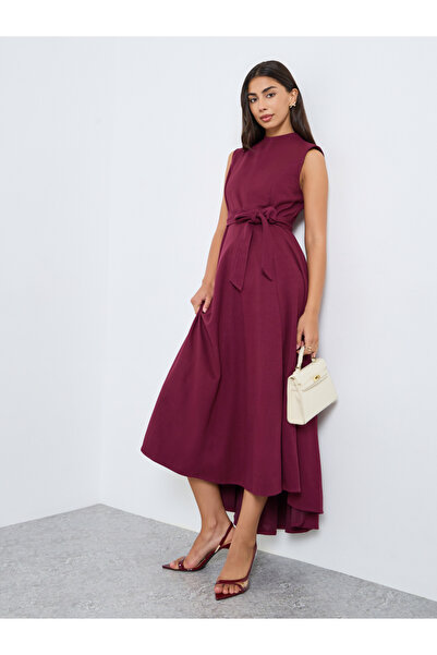 Styli Maroon Sleeveless A-Line Maxi Dress