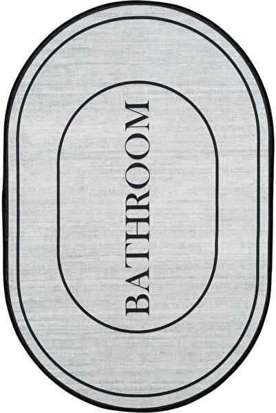 Sisal Halı Armasi Gray Oval Bath Mat Digital Printing Washable Non-Slip 2-Piece Bath Mat Set 40X60 60X100