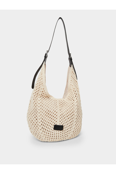 Styli Beige Crochet Hobo Bag