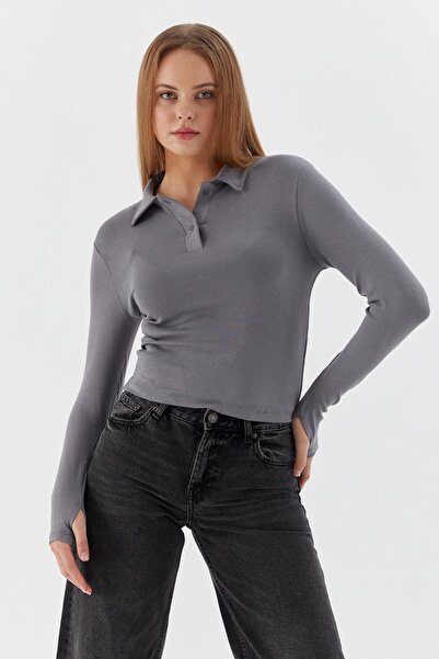 Shopping Shop Polo Neck Bodysuit Gray