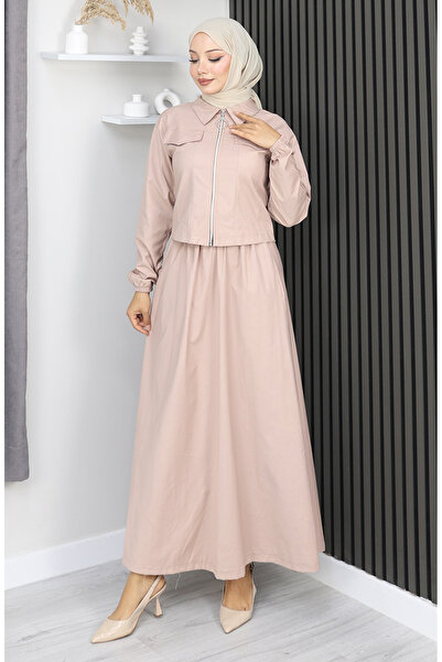 sefamerve Jacket Skirt Two-Piece Set 0184-02 Beige