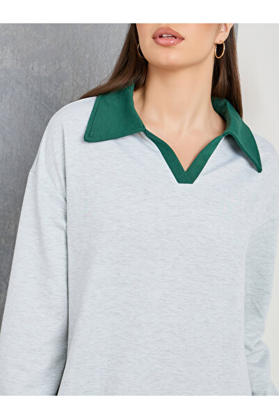 Take Two By Styli Contrast Polo Neck Sweatshirt Midi Dress