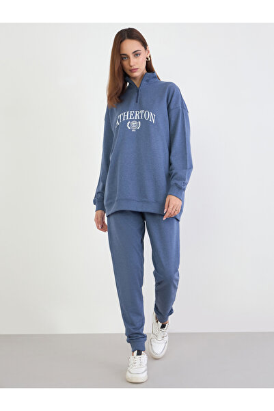 Styli Blue Oversized Longline Sweatshirt and Joggers Co-Ords