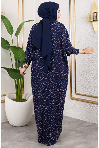 sefamerve Patterned bürümcük dress 7137-02 navy blue