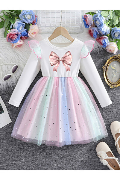 Take Two By Styli Graphic Print Ruffle Detail Mesh Hem Dress