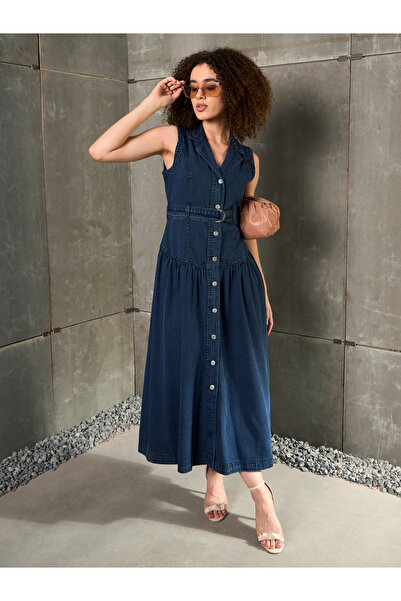 Sassafras By Styli Blue Denim Sleeveless Maxi Dress