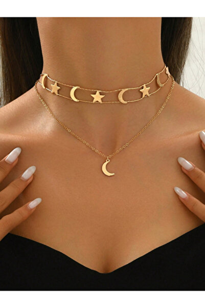 Take Two By Styli قلادة متعددة الطبقات مزينة بنجوم وقمر