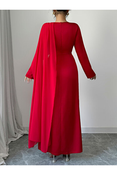 Take Two By Styli Solid Cape Detail A-Line Maxi Dress