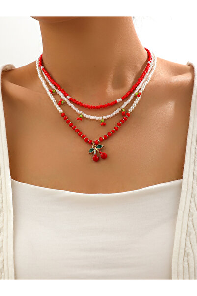 Take Two By Styli Set of 3 - Beaded Necklace with Cherry Decor