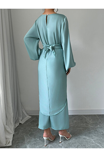 Take Two By Styli Solid Twist Waist Long Sleeve Midi Dress