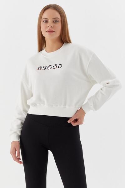 Shopping Shop Penguin Embroidered Sweatshirt Ekru