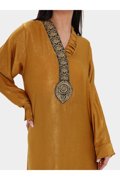 Elena by DStyle Gold Embroidered Neck A-Line Jalabiya