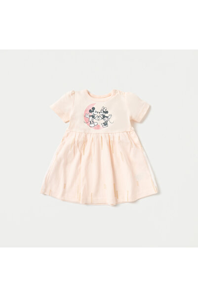 Disney فستان بقصة A وأكمام قصيرة بطبعة ميكي وميني ماوس