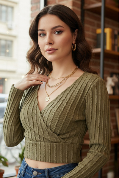 TOFİSA Leysi Crop Khaki - 27978-Khaki