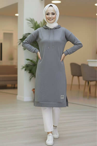 TOFİSA Armalı Vortex Slit Tunic Gray - 27984-Gri
