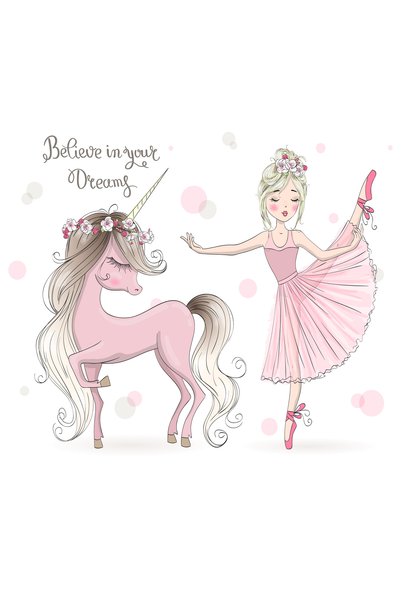 Genel Markalar Unicorn ve Balerin Kız Desenli Zebra Perde - YZN-L-284