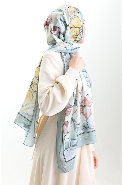 sefamerve Σάλι από γαλλικό μετάξι Hanzade 70330-13 Πράσινο Κίτρινο Μέντα