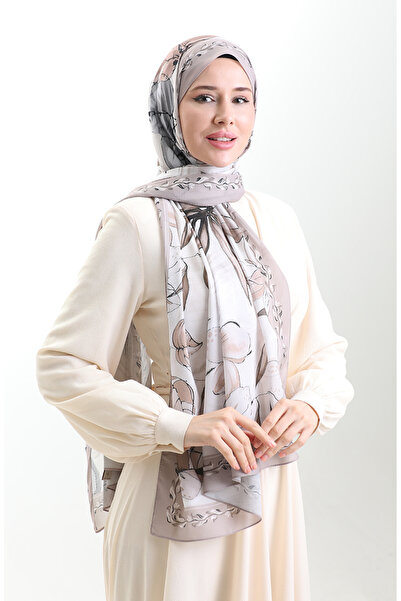 sefamerve Σάλι από γαλλικό μετάξι Hanzade 70330-07 Γκρι βιζόν