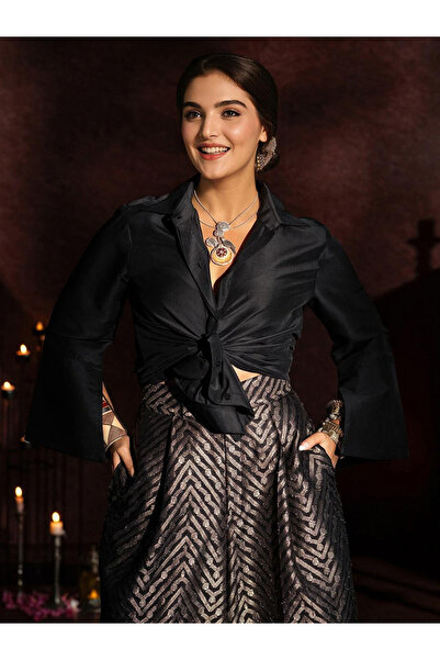 Ishin By Styli Solid Satin Shirt and Palazzo Pants Co-Ords