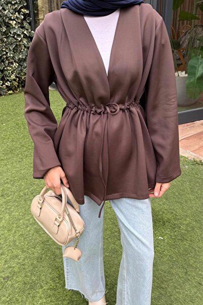 lamelif Μπουφάν με λεπτομέρεια δεσίματος σε καφέ πικρό χρώμα