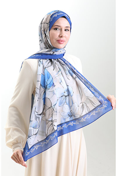 sefamerve Σάλι από γαλλικό μετάξι Hanzade 70330-04 S μπλε κοβαλτίου Μπλε