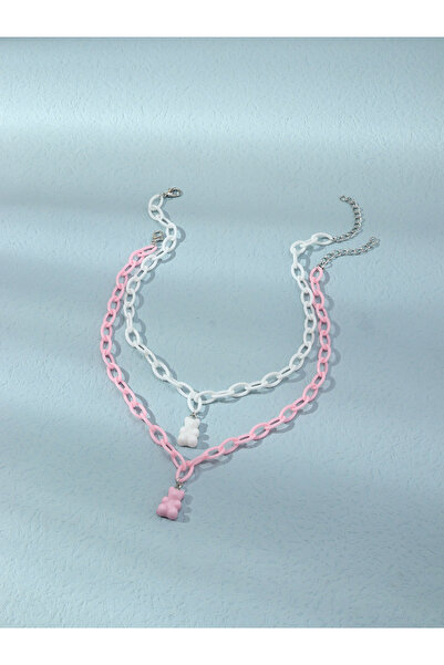 Take Two By Styli قلادة سلسلة على شكل دب للبنات مكونة من قطعتين