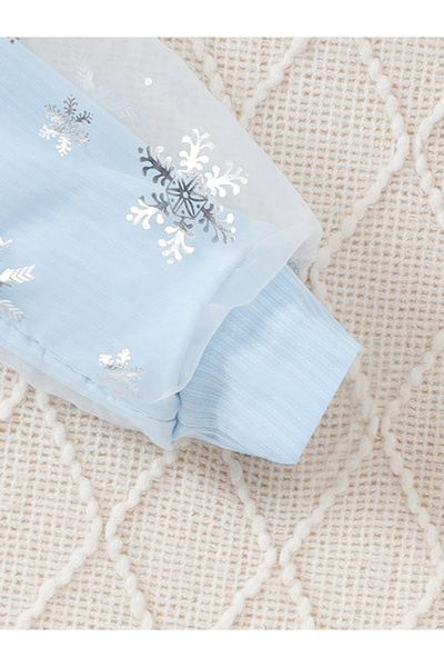 Take Two By Styli Girl's Graphic Print Puff Sleeve A-line Mesh Dress