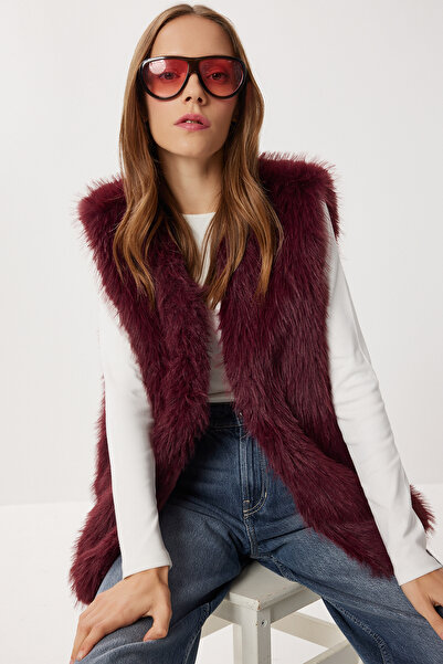 Lovelyİstanbul Faux Fur Vest Lfg0170 Bordo