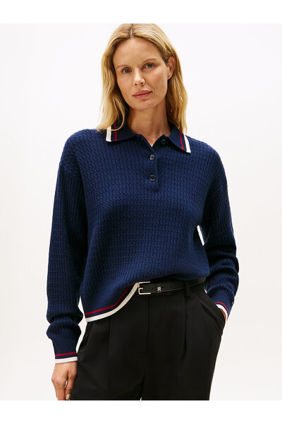 Tommy Hilfiger Cable Knit Relaxed Polo Jumper With Cashmere