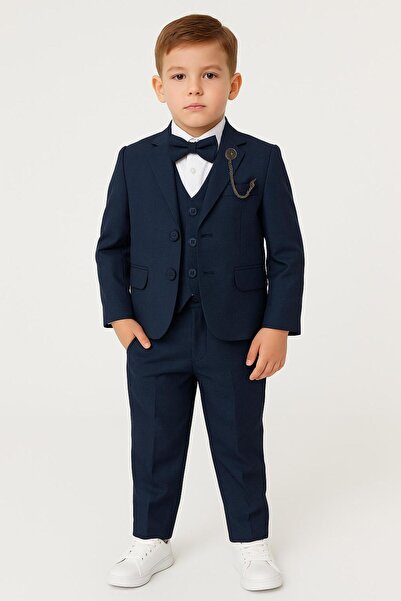 Esterella Boy's Chain-Montero Jacketed Tuxedo Suit / Jacket, Pants, Vest, Shirt Bow Tie Slim Fit