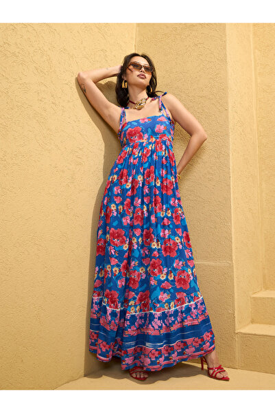 Sassafras By Styli Floral Print Strappy Tie-up Maxi Dress