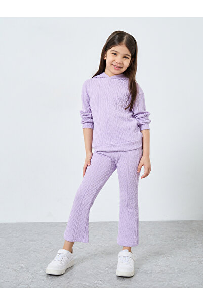 Styli Girls Lilac Textured Hoodie and Flared Leggings Set