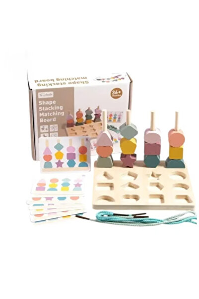 Stuniko Montessori Wooden 3-in-1 Toy: Shape Sorting, Logical Matching & Lacing – Ages 3+