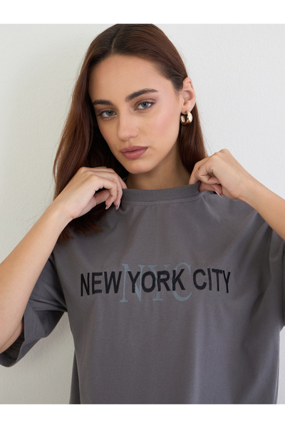 Styli Grey Oversized Embroidered T-Shirt and Joggers Co-ords