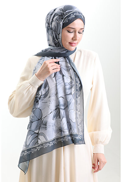 sefamerve Σάλι από γαλλικό μετάξι Hanzade 70330-11 Γκρι ανθρακί