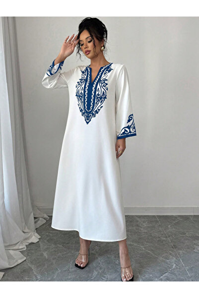 Take Two By Styli White Printed Panel Midi Dress