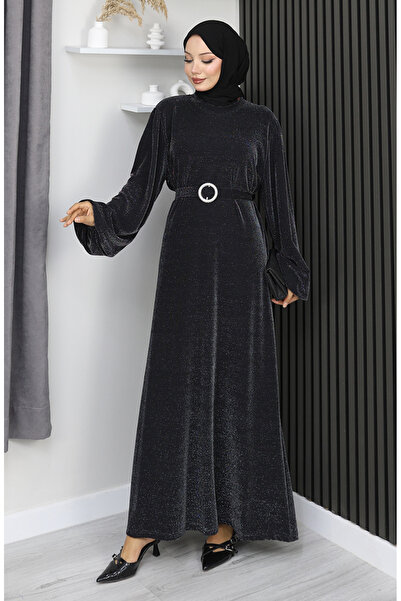 sefamerve Βραδινό φόρεμα από ύφασμα Scuba Glitter 0207A-01 Μαύρο