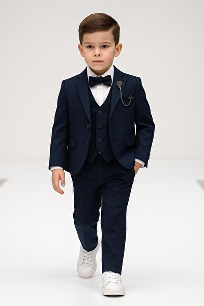 Esterella Boy's Chain-Montero Jacketed Tuxedo Suit / Jacket, Pants, Vest, Shirt Bow Tie Slim Fit
