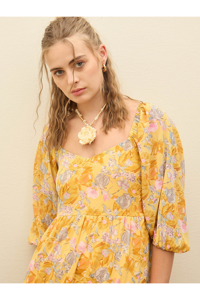 Sassafras By Styli Yellow Floral Print A-Line Maxi Dress