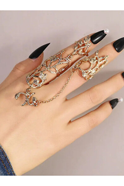 Take Two By Styli Gold Tone Embellished Linked Ring