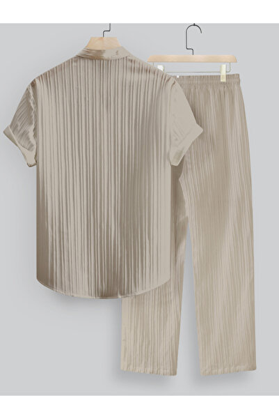 Take Two By Styli Men Beige Textured Shirt and Pants Co-Ords