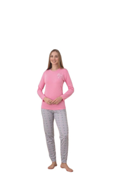 pamuklu - Women's Pajamas, Long Sleeve, Long Pants, Cotton, Pink, Size S