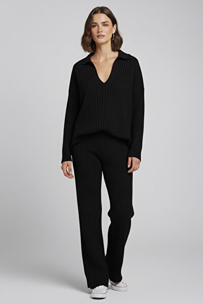 Genel Markalar Polo Yaka Fitilli Kaşkorse İkili Takım Siyah - 27993-SIYAH