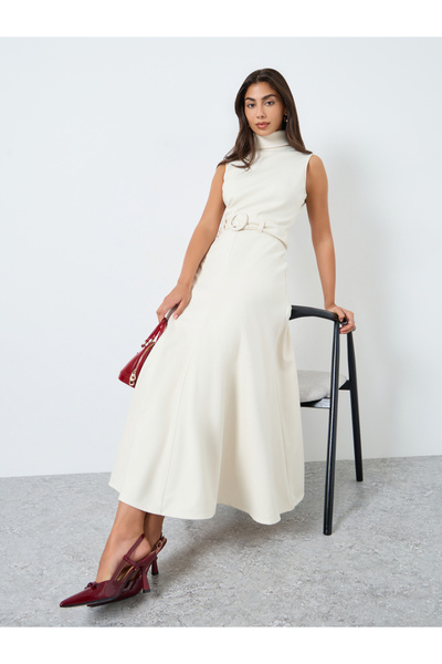 Styli Cream Sleeveless A-Line Maxi Dress