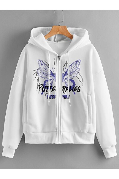 ZEMLİYA سترة حرارية بغطاء رأس من Harf & Kelebek بسحاب على الكتفين مطبوع