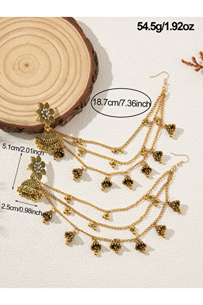 Take Two By Styli Flower Bell Shape Jhumka Link Earrings with Chain