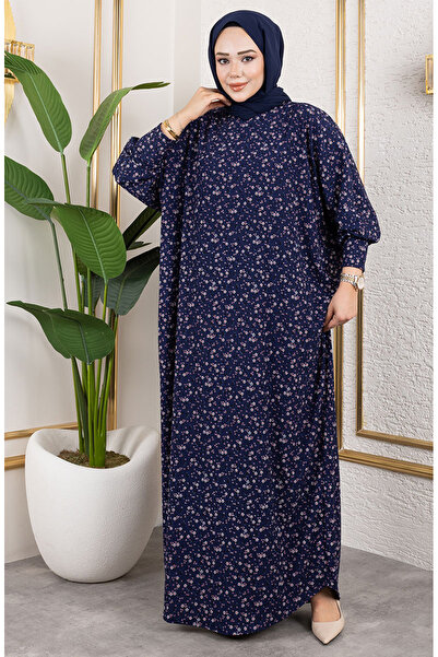 sefamerve Patterned bürümcük dress 7137-02 navy blue